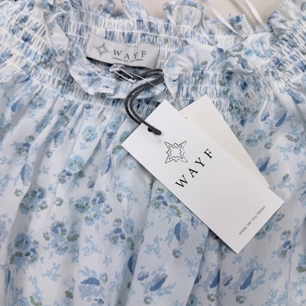 Wayf Blue and White off shoulder Top w/bodysuit - Picture 9 of 9